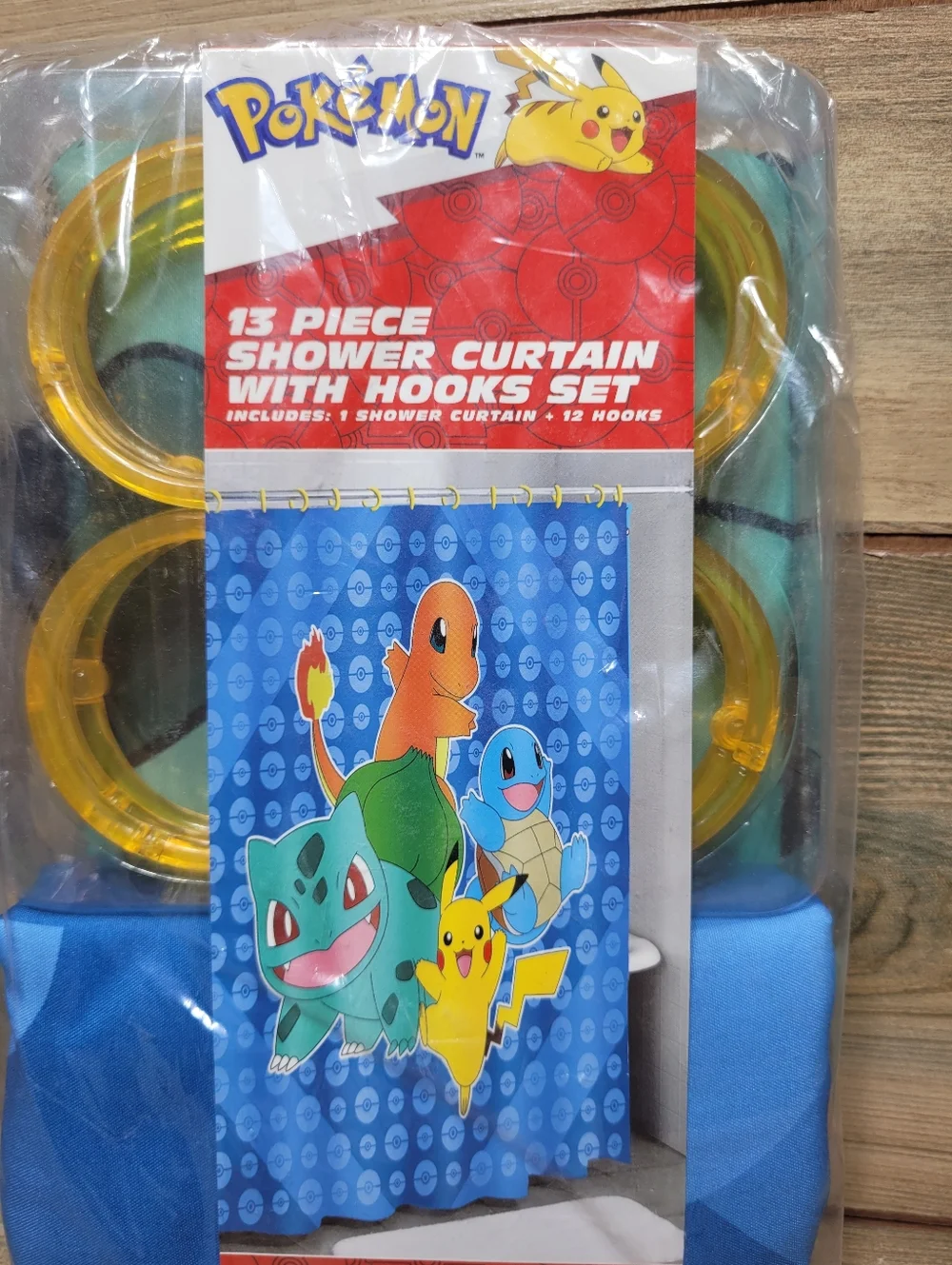 Pokemon 13 Piece Shower Curtain Set w/ Hooks Set 70 x 72 Inch